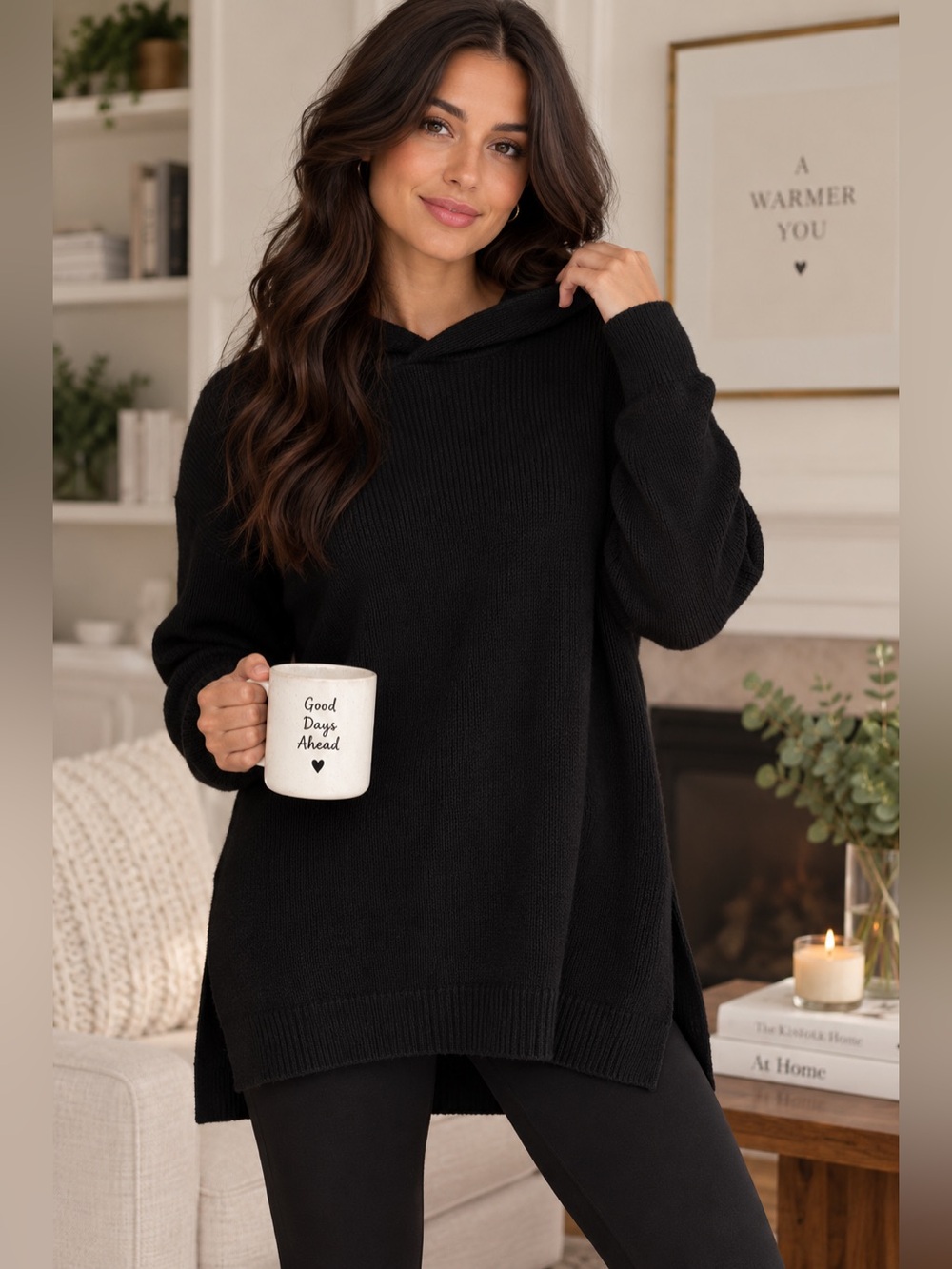Athleta Black Hooded Sweater Small Ribbed Hi Low Minimalist Athleisure